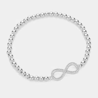Fashnzfab Stainless Steel Stone Paved Infinity Charm Pointed Stretch Bracelet Silver