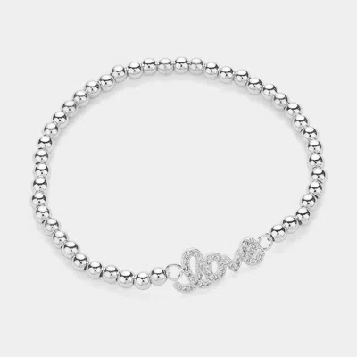 Fashnzfab Stainless Steel Stone Paved Love Message Pointed Stretch Bracelet Silver