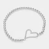Fashnzfab Stainless Steel Stone Paved Open Heart Charm Pointed Stretch Bracelet Silver In Silver