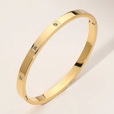 Fashnzfab Stainless Steel Stone Paved Pointed Hinged Bangle Bracelet Gold