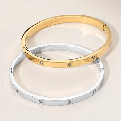 Fashnzfab Stainless Steel Stone Paved Pointed Hinged Bangle Bracelet Silver