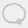 Fashnzfab Stainless Steel Stone Paved Quatrefoil Charm Pointed Stretch Bracelet In Metallic