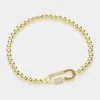 Fashnzfab Stainless Steel Stone Paved Safety Pin Charm Pointed Stretch Bracelet Gold In Gold