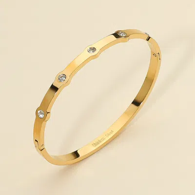 Fashnzfab Stainless Steel Stone Paved Slim Hinged Bangle Bracelet Gold