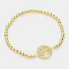 Fashnzfab Stainless Steel Stone Paved Tree Of Life Pointed Stretch Bracelet Gold In Gold