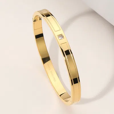 Fashnzfab Stainless Steel Stone Pointed Hinged Bangle Bracelet Gold