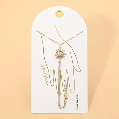 Fashnzfab Stainless Steel Sunburst Charm Accent Hand Chain Bracelet In Multi
