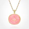 Fashnzfab Stainless Steel Swirl Enamel Tilted Crescent Embossed Pendant Necklace In Gold