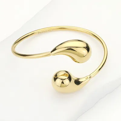 Fashnzfab Stainless Steel Teardrop Tip Wire Bangle Bracelet In Gold