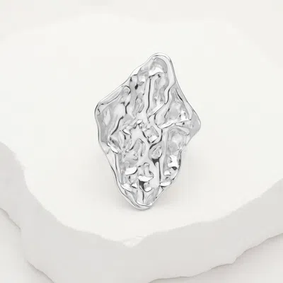 Fashnzfab Stainless Steel Textured Abstract Adjustable Ring In Metallic