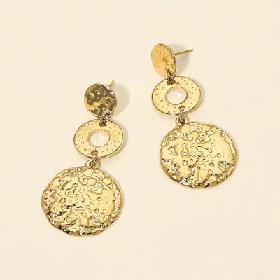 Fashnzfab Stainless Steel Textured Disc Drop Earrings In Gold