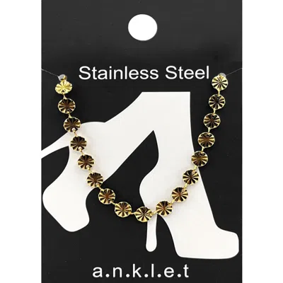 Fashnzfab Stainless Steel Textured Disc Link Chain Anklet In Gold