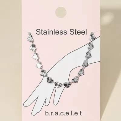 Fashnzfab Stainless Steel Textured Heart Link Chain Bracelet Rhodium In Multi