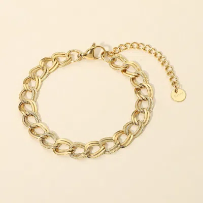 Fashnzfab Stainless Steel Textured Link Chain Bracelet Gold