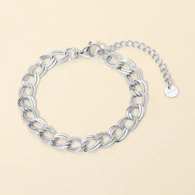 Fashnzfab Stainless Steel Textured Link Chain Bracelet Silver In Metallic