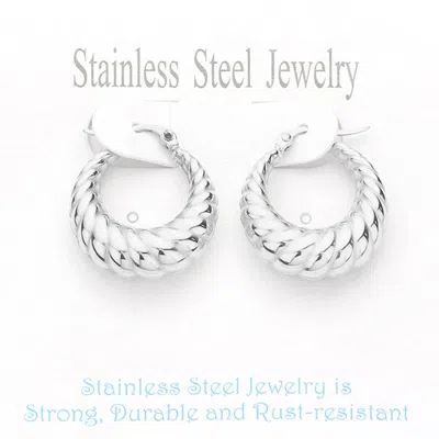 Fashnzfab Stainless Steel Textured Mini Hoop Pin Catch Earrings In Metallic