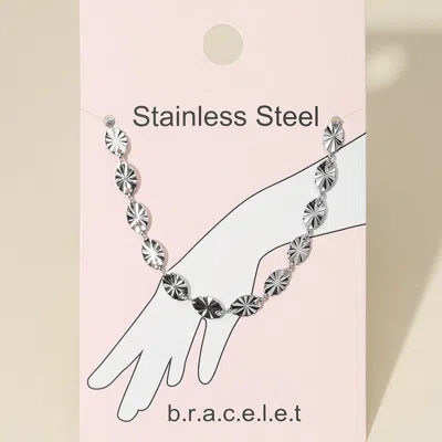 Fashnzfab Stainless Steel Textured Oval Link Chain Bracelet Rhodium In Multi