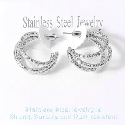 Fashnzfab Stainless Steel Textured Split Hoop Earrings In Silver