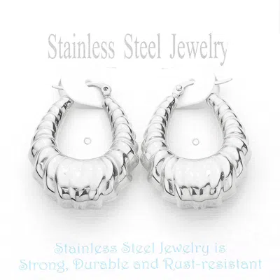 Fashnzfab Stainless Steel Textured Teardrop Hoop Pin Catch Earrings In Multi