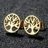 Fashnzfab Stainless Steel Tree Of Life Stud Earrings - Gold In Gold