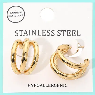 Fashnzfab Stainless Steel Triple Hoop Earrings In Gold