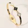 Fashnzfab Stainless Steel Triple Quatrefoil Pointed Hinged Bangle Bracelet Black, Gold, Mother Of Pearl In Multi