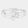 Fashnzfab Stainless Steel Triple Square Stone Pointed Hinged Bangle Bracelet Clear, Silver In Metallic