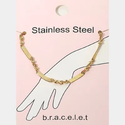 Fashnzfab Stainless Steel Twist Accent Herringbone Chain Bracelet In Gold