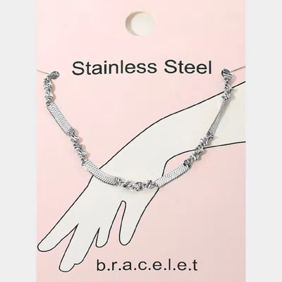 Fashnzfab Stainless Steel Twist Accent Herringbone Chain Bracelet In Multi