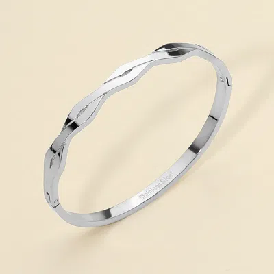 Fashnzfab Stainless Steel Twist Cutout Hinged Bangle Bracelet Silver
