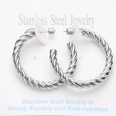 Fashnzfab Stainless Steel Twisted Hoop Earrings In Multi