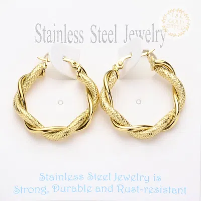 Fashnzfab Stainless Steel Twisted Hoop Pin Catch Earrings In Gold