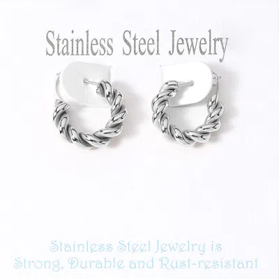 Fashnzfab Stainless Steel Twisted Mini Hoop Earrings In Metallic