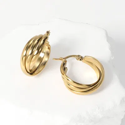 Fashnzfab Stainless Steel Twisted Pin Catch Hoop Earrings In Gold