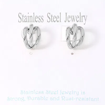 Fashnzfab Stainless Steel Twisted Split Mini Hoop Earrings - Rhodium In Metallic