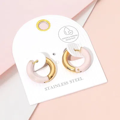 Fashnzfab Stainless Steel Two Tone Chunky Huggie Hoop Earrings In Silver