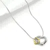 Fashnzfab Stainless Steel Two Tone Double Open Heart Pendant Necklace In Silver