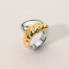 Fashnzfab Stainless Steel Two Tone Textured Ring - Gold, Rhodium In Gold