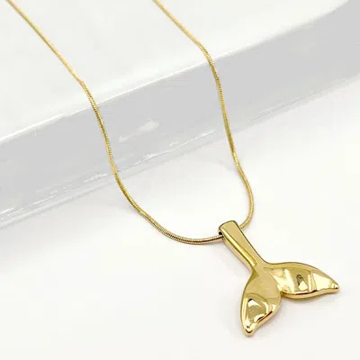 Fashnzfab Stainless Steel Whale Tail Pendant Necklace In Gold