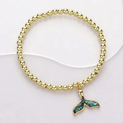 Fashnzfab Stainless Steel Whale Tale Charm Pointed Stretch Bracelet Gold, Multi
