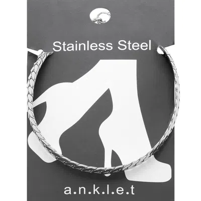 Fashnzfab Stainless Steel Wheat Chain Anklet - Rhodium In Multi