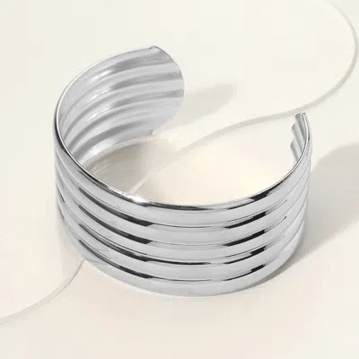 Fashnzfab Stainless Steel Wide Cuff Bracelet In Metallic