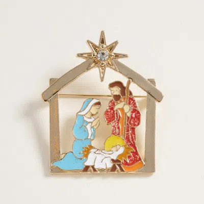 Fashnzfab Star Accent Holy Family Nativity Scene Pin Brooch In Gold