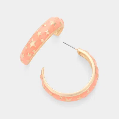 Fashnzfab Star Accented Enamel Half Earrings - Coral In Pink