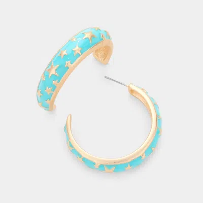 Fashnzfab Star Accented Enamel Half Earrings - Light Blue