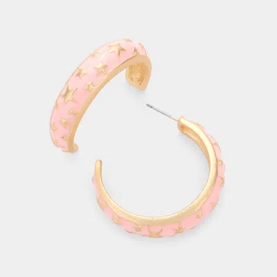 Fashnzfab Star Accented Enamel Half Earrings - Pink