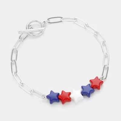 Fashnzfab Star Beaded Pointed Paperclip Chain Bracelet Multi, Rhodium
