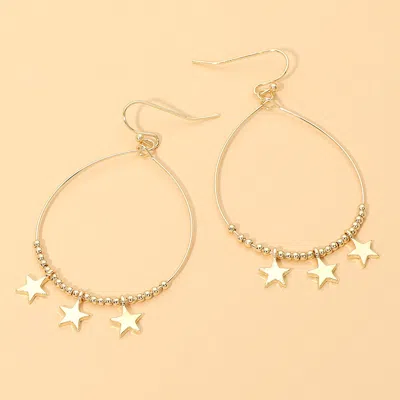 Fashnzfab Star Charm Beaded Wire Hoop Drop Dangle Earrings In Gold