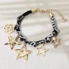 Fashnzfab Star Charm Embellished Scarf Fabric Chain Bracelet Black, Gold In Multi