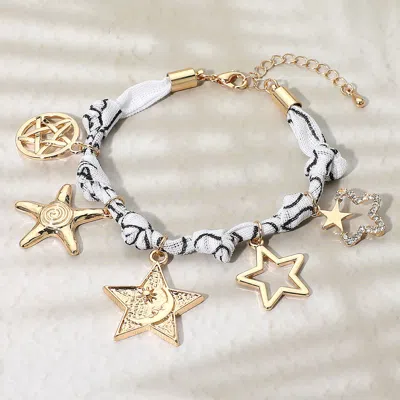 Fashnzfab Star Charm Embellished Scarf Fabric Chain Bracelet Gold, White In Multi